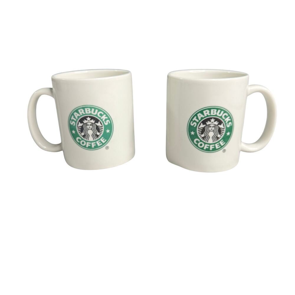 Starbucks 2004 Coffee Mugs Set of 2 Green Siren Logo Vintage White Cups